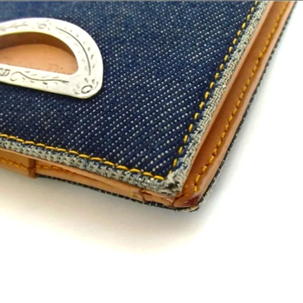 RARE CHRISTIAN DIOR RU 1929 WALLET BLUE DENIUM COTTON & CAMEL LEATHER